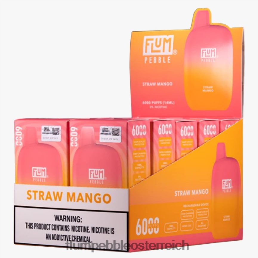 Flum Float Vape Flavors - FLUM PEBBLES 6000 Züge 10 Packungen Strohmango 60R2BJ69